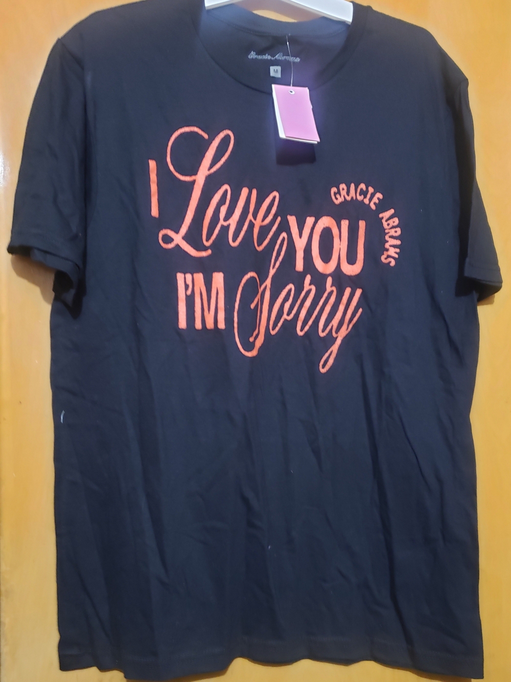 Gracie Abrams Black Tee with Red Script "I Love You I'm Sorry"